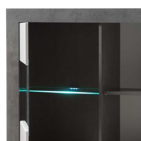 Highbord Jains in Weiß Hochglanz und Beton Grau mit Glastür – Ansicht 6