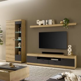 TV Wohnwand Badehma in Eichefarben und Dunkelgrau (dreiteilig) – Ansicht 13