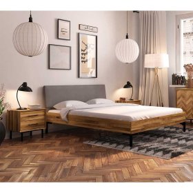 Holzbett mit Polster Kopfteil Yalley aus Wildeiche Massivholz und Metall – Ansicht 2