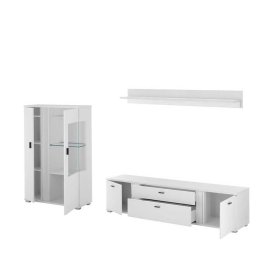 TV Wohnwand modern Constantin in Weiß mit LED Beleuchtung (dreiteilig) – Ansicht 1