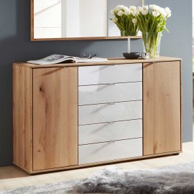 Esszimmersideboard Durac Schubladen glasbeschichtet in Eiche Bianco & Weiß – Ansicht 2