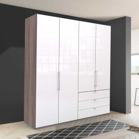 Kombi Schlafzimmerschrank Yunidra mit Falttüren und Schubladen modern – Ansicht 3
