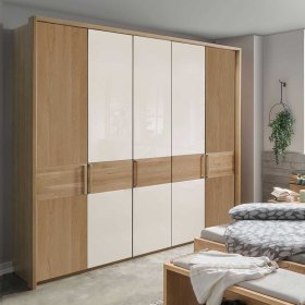Kleiderschrank Veyfas in Beige und Eiche mit Glas beschichtet – Ansicht 2