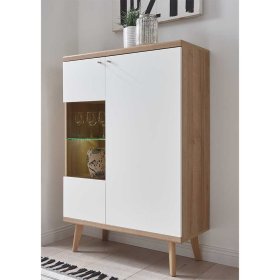Wohnwand Modern Levanca in Eichefarben und Weiß mit Metallgriffen (fünfteilig) – Ansicht 6