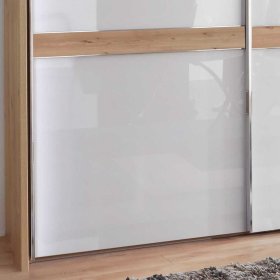 Schwebetürenschrank Normandie in Eiche Bianco und Weiß mit Glas beschichtet – Ansicht 5