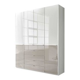 Bicolor Kleiderschrank Latina Front glasbeschichtet mit fünf Schubladen – Ansicht 1