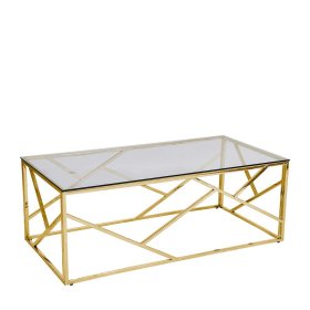 Design Wohnzimmer Tisch Limburg in Goldfarben mit grauer Glasplatte – Ansicht 2