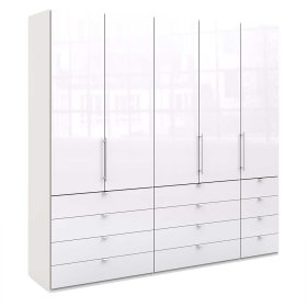 Moderner Falttürenschrank Grinzia in Weiß Glas beschichtet – Ansicht 1