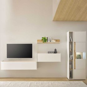 Anbauwand mit Homeoffice Rascian in Weiß und Wildeichefarben (fünfteilig) – Ansicht 3