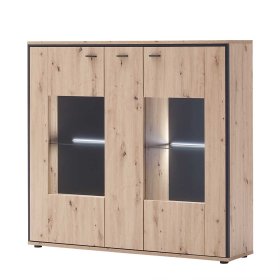 Highboard Vitrine Geronda in Anthrazit und Eiche Optik modern – Ansicht 1