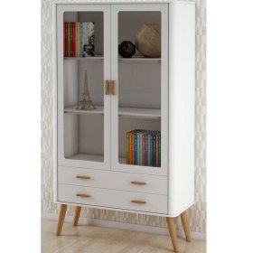 Schrank Vitrine Masuyo im Skandi Design in Eichefarben und Weiß – Ansicht 2