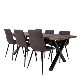 Essplatzgruppe Three im Loft Design in Eiche dunkel und Dunkelbraun (siebenteilig) – Ansicht 1