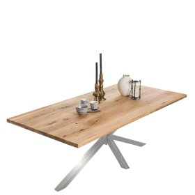 Esszimmer Tisch Puzian aus Wildeiche Massivholz und Eisen mit Baumkante – Ansicht 2