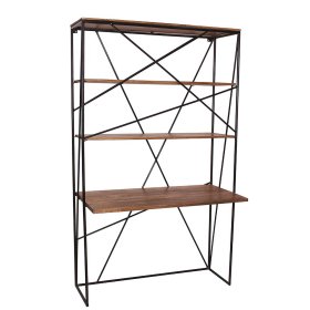 Designschreibtisch Slavrio aus Mangobaum Massivholz und Stahl mit Regal – Ansicht 1