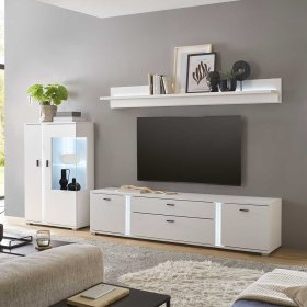 TV Wohnwand modern Constantin in Weiß mit LED Beleuchtung (dreiteilig) – Ansicht 2