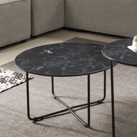 Bügelgestell Wohnzimmertisch Rumana in Schwarz marmoriert mit Glasplatte – Ansicht 2