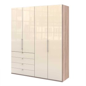 Design Kleiderschrank Codumenta in Creme Weiß und Eiche Sägerau mit Falttüren – Ansicht 1