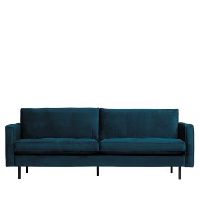 Wohnzimmer Couch Domago in Blau Samt im Retrostil – Ansicht 1
