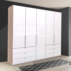 XL Schlafzimmerschrank Andryas in Weiß und Eiche Sägerau glasbeschichtet – Ansicht 3