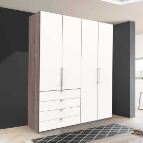 Schlafzimmerschrank Rarian in Weiß und Eiche Trüffelfarben – Ansicht 3
