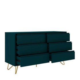 Design Kommode Tomi in Dunkelblau und Goldfarben mit Vierfußgestell aus Metall – Ansicht 4