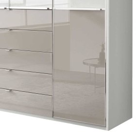 Bicolor Kleiderschrank Latina Front glasbeschichtet mit fünf Schubladen – Ansicht 3
