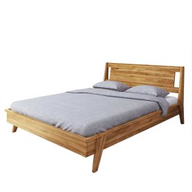 Holz Doppelbett Carilla aus Wildeiche Massivholz im Retro Design – Ansicht 1