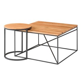 Couchtisch Set Registria aus Asteiche Massivholz mit Metall Bügelgestell (zweiteilig) – Ansicht 1