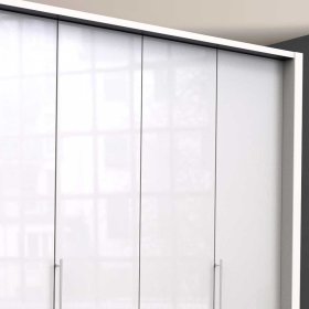 XL Schlafzimmerschrank Grinzia in Weiß Glas beschichtet mit Falttüren – Ansicht 5