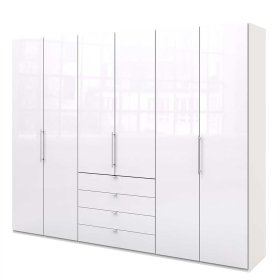 XL Schlafzimmerschrank Grinzia in Weiß Glas beschichtet mit Falttüren – Ansicht 1