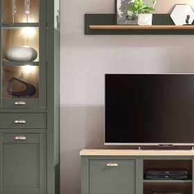 Landhausstil Wohnwand Vashina in Graugrün und Wildeiche Optik (vierteilig) – Ansicht 8
