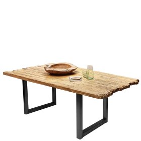 Holztisch Caroli aus Teak Recyclingholz und Stahl im Loft Design – Ansicht 1