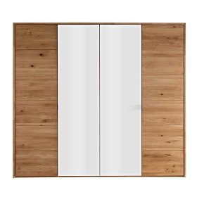 Holzkleiderschrank Licandro aus Wildeiche Massivholz mit weißem Glas – Ansicht 1