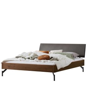 Design Bett 140x200 Dyrado aus Nussbaum Massivholz und Stahl – Ansicht 1