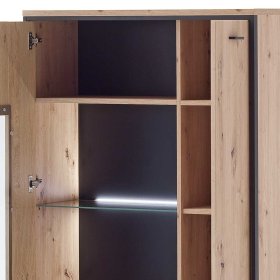 Wohnzimmer Highboard Geronda in Eiche Optik und Anthrazit mit Glas – Ansicht 4