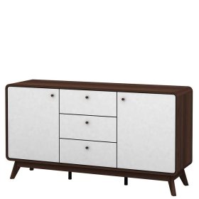 Wohnzimmer Sideboard Crenal in Weiß und Walnussfarben im Skandi Design – Ansicht 1