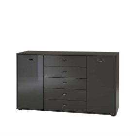 Sideboard Rebea in Grau Braun mit Glas beschichtet – Ansicht 1