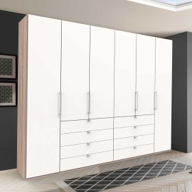 Moderner Schlafzimmerschrank Lolyana in Weiß und Eiche Sägerau 4 türig – Ansicht 3
