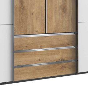 Großer Schlafzimmerschrank Gizmeal in Weiß und Plankeneiche Holzoptik – Ansicht 5