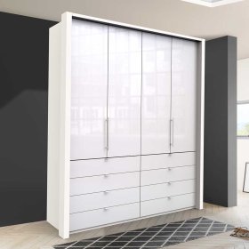 Schlafzimmer Kleiderschrank Grinzia in Weiß Glas beschichtet mit Falttüren – Ansicht 2