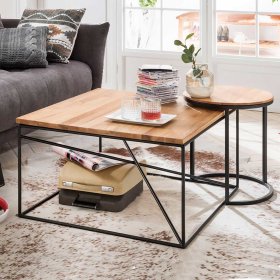 Couchtisch Set Registria aus Asteiche Massivholz mit Metall Bügelgestell (zweiteilig) – Ansicht 2