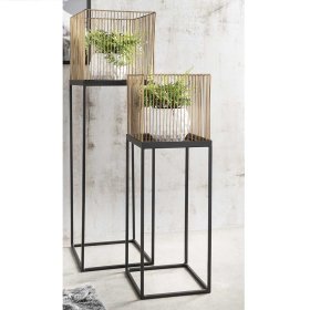 Blumenständer Edimura aus Metall in Schwarz & Antik Goldfarben – Ansicht 1