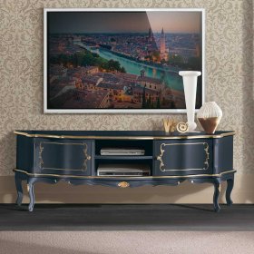 TV Board Seduta in Dunkelblau und Goldfarben im Barockstil – Ansicht 1