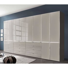 Drehtürenkleiderschrank Sanctos mit acht Schubladen Front glasbeschichtet – Ansicht 2