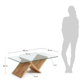 Design Couchtisch Uzyna aus Eiche Massivholz mit Glasplatte – Ansicht 4