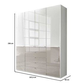 Bicolor Kleiderschrank Latina Front glasbeschichtet mit fünf Schubladen – Ansicht 9