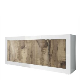 Sideboard Yuelva in Weiß und verwitterter Holz Optik 4 türig – Ansicht 1