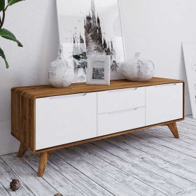Lowboard Triancova in Weiß und Wildeiche modern – Ansicht 2