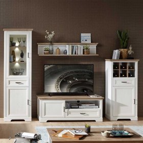 TV Anbauwand Vronata im Landhausstil in Weiß und Eiche Dekor (vierteilig) – Ansicht 1