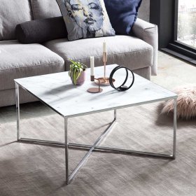 Couchtisch Stellario in Weiß und Chromfarben mit quadratischer Glasplatte – Ansicht 3